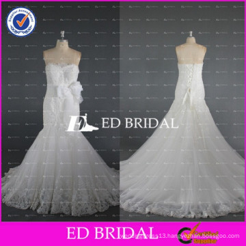 2017 ED Bridal Custom Made Strapless Mermaid Beaded Lace Appliqued Tulle Sexy Wedding Dress With Floral Sash